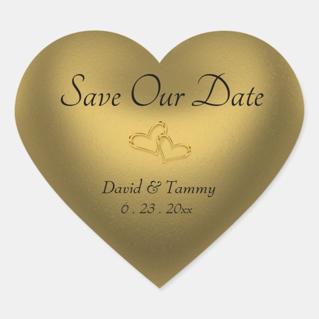 Sticker Cœur Gold Heart Économisez Notre Date (Devant)