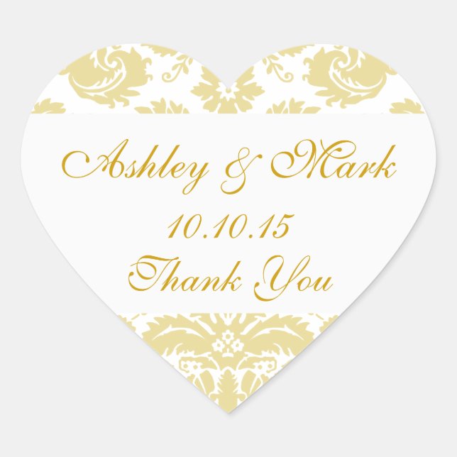 Sticker Coeur Gold Ivory Mariage damassé Favoriser (Devant)
