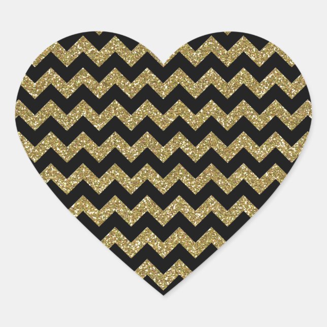 Sticker Cœur Golden Chevrons Chic Elegant Impression (Devant)