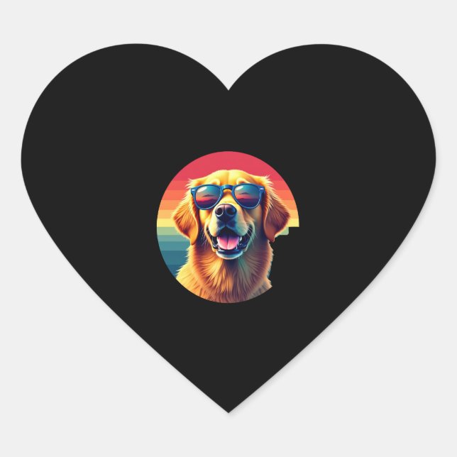 Sticker Cœur Golden Retriever pour enfants garçons filles lunet (Devant)
