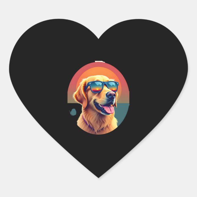 Sticker Cœur Golden Retriever pour enfants garçons filles lunet (Devant)