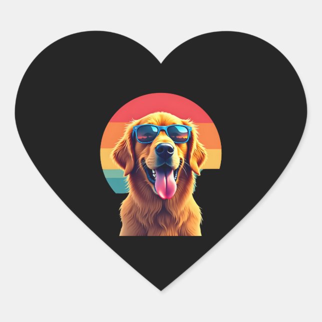 Sticker Cœur Golden Retriever pour enfants garçons filles lunet (Devant)