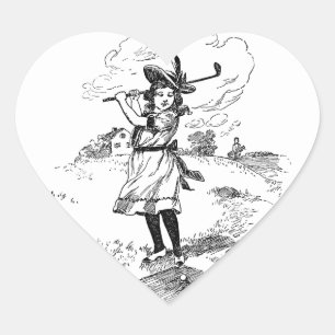 Sticker Cœur Golf Girl Golfing Art Vintage