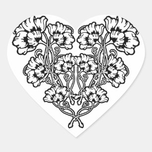 Sticker Cœur Gothique Art Nouveau Fleur Coeur