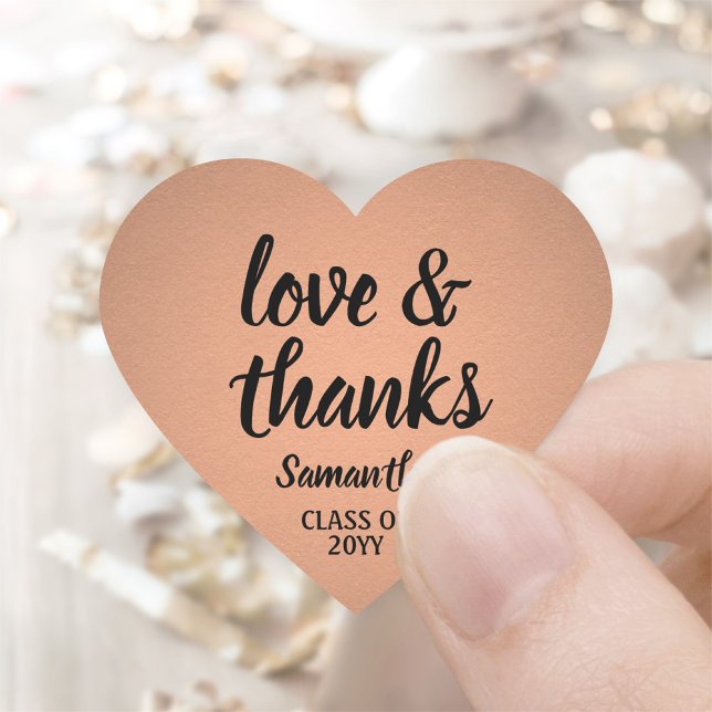 Sticker Cœur Graduation Amour & Merci Élégant Faux Cuivre Foil (Créateur téléchargé)