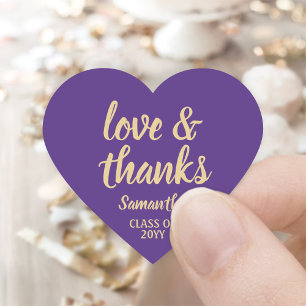 Sticker Cœur Graduation Love & Thanks Purple & Gold Elegant