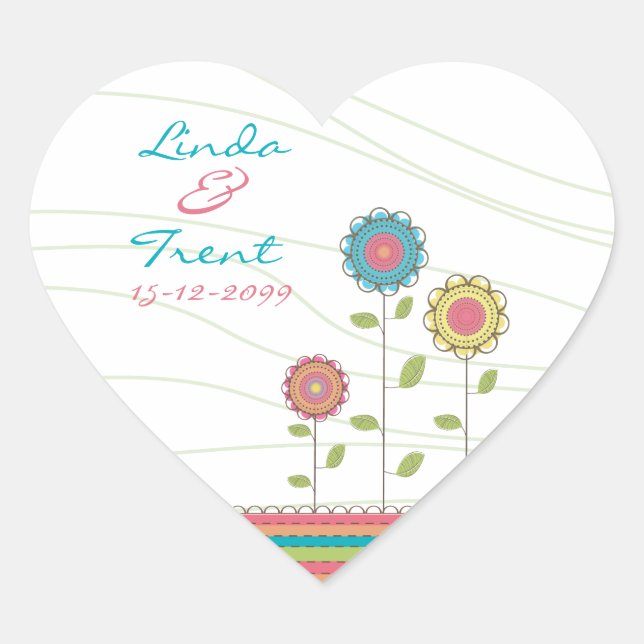 Sticker Cœur Grand arc-en-ciel Fleurs mariage Enregistrer la da (Devant)