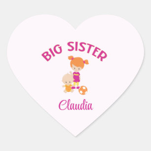 Sticker Cœur Grande Soeur avec Frère Bébé Coeur Personnalisé Fo
