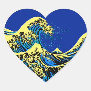 Sticker Cœur Grande vague Hokusai dans l'accent de style pop ar