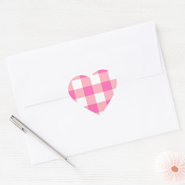 Sticker Cœur Grandes En vichy carreaux roses (Enveloppe)
