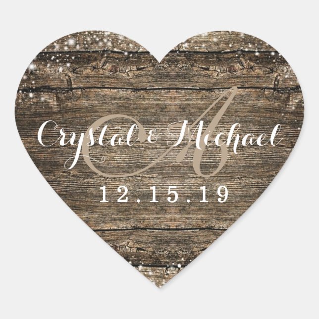 Sticker Cœur Grange rustique Flammes de neige en bois Mariage h (Devant)