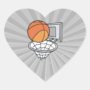 Sticker Cœur graphisme vectoriel de basketball et filet