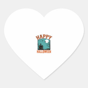 Sticker Cœur Gravure Vintage Joyeux Halloween Maison Hantée De