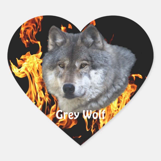 Sticker Cœur GRAY WOLF & FOREST FIRE Wildlife Supporter (Devant)