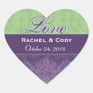 Sticker Cœur Green Purple Love Bride et Groom Date V08A