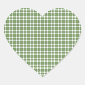 Sticker Cœur Green White Plaid Pattern