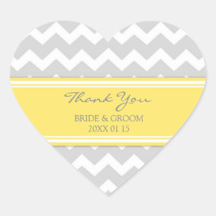 Sticker Cœur Gris Jaune Chevron Merci Mariage Favor Tags
