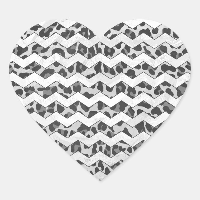 Sticker Cœur Gris léopard Chevron et gris clair (Devant)