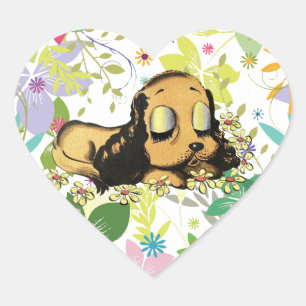 Sticker Cœur gros oeil dormir Chien Chien Chien Chien Chien Chi