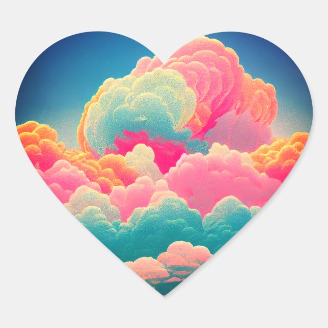 Sticker Cœur Gros Puffy Clouds de couleur vive Cottoncandy Drea (Devant)