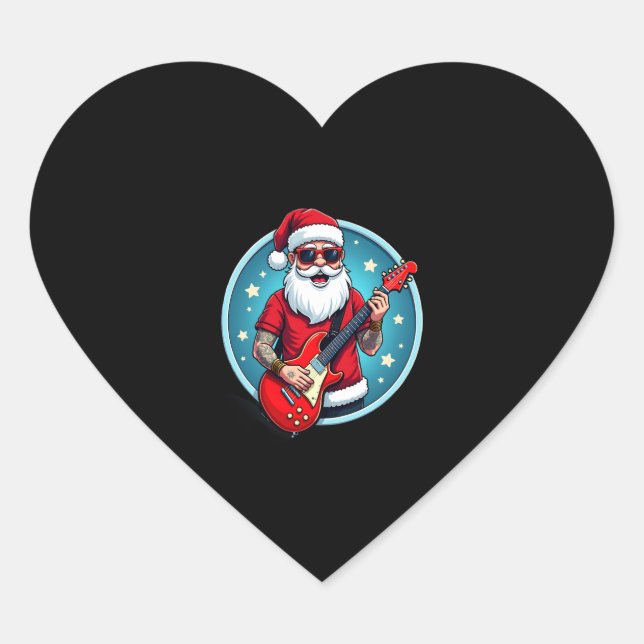 Sticker Cœur Guitariste de Noël Rockmusic Noël (2) (Devant)