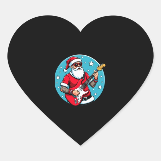 Sticker Cœur Guitariste de Noël Rockmusic Noël (4) (Devant)