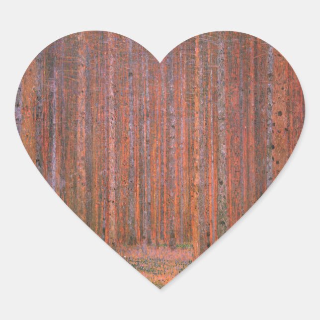 Sticker Cœur Gustav Klimt Fir Forêt Tannenwald Arbres rouges (Devant)