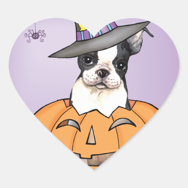 Sticker Cœur Halloween Boston Terrier (Devant)