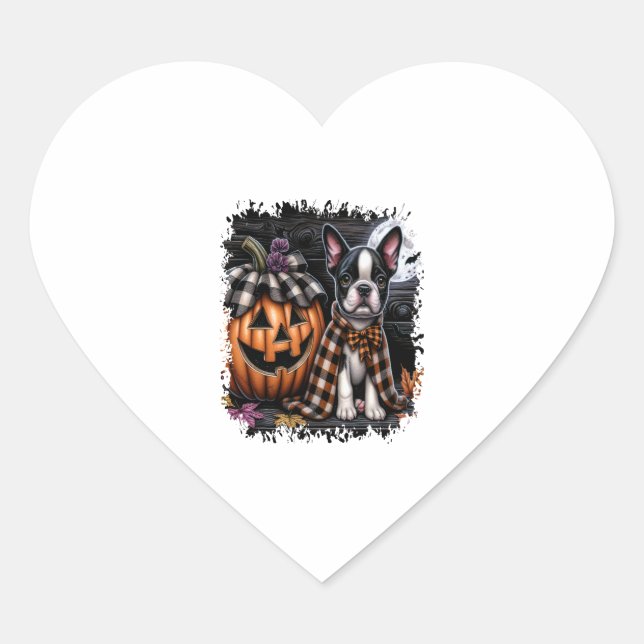 Sticker Cœur Halloween Boston Terrier Dog (Devant)