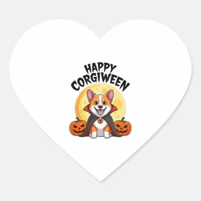 Sticker Cœur Halloween Corgiween, Chien de Corgi Éffrayant (Devant)
