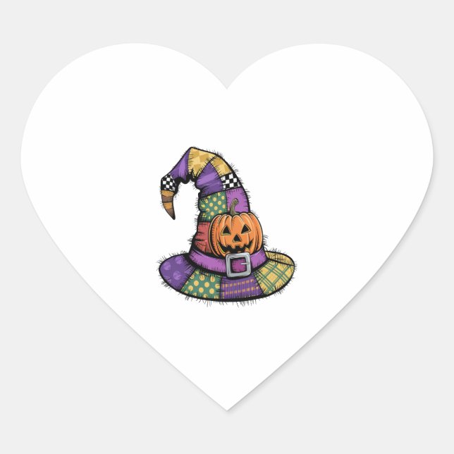 Sticker Cœur Halloween Patchwork Witch Casquette Éffrayant (Devant)