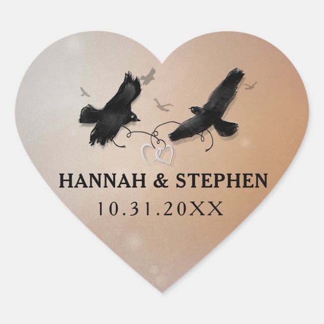 Sticker Cœur Halloween Ravens avec Coeurs Coeur Mariage Coeur (Devant)