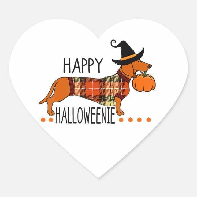 Sticker Cœur Happy Halloweenie Funny Dog Fall Halloween Cute Da (Devant)