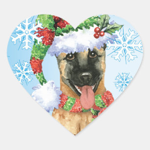 Sticker Cœur Happy Howlidays Belge Malinois
