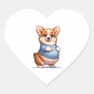 Sticker Cœur Happy Playful Pup Big Belly Corgi sourit Tee drôle