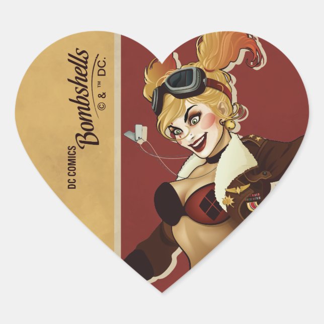 Sticker Cœur Harley Quinn Bombshells Pinup (Devant)