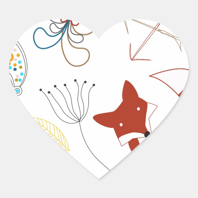 Sticker Cœur Heart Forest Fox Woodland Motif Abstrait (Devant)