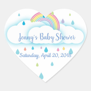 Sticker Cœur Heart Rainbow Cloud Baby shower Enregistrer La Dat