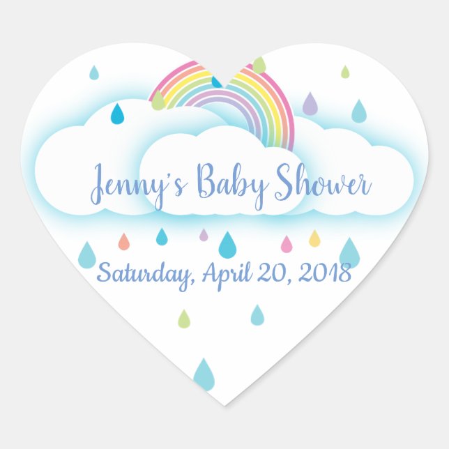 Sticker Cœur Heart Rainbow Cloud Baby shower Enregistrer La Dat (Devant)