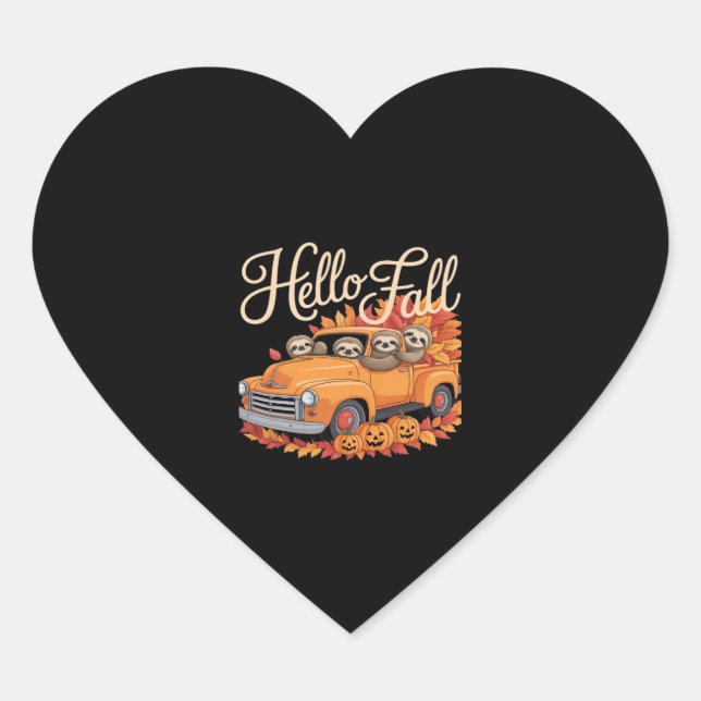 Sticker Cœur Hello Fall Funny Sloth Halloween pumkin Classic T- (Devant)