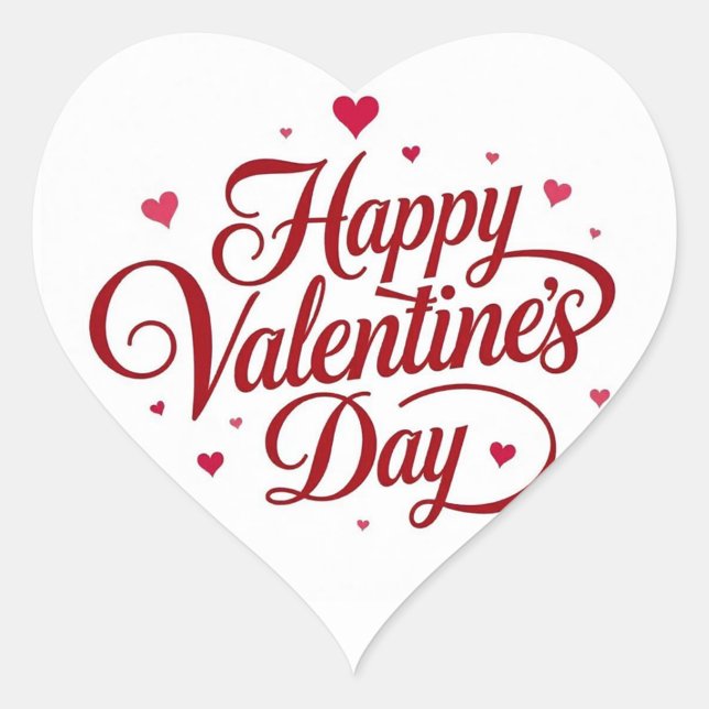 Sticker Cœur Heureuse Sainte-Valentin (Red Font Happy Valentine's Day Heart Stickers)