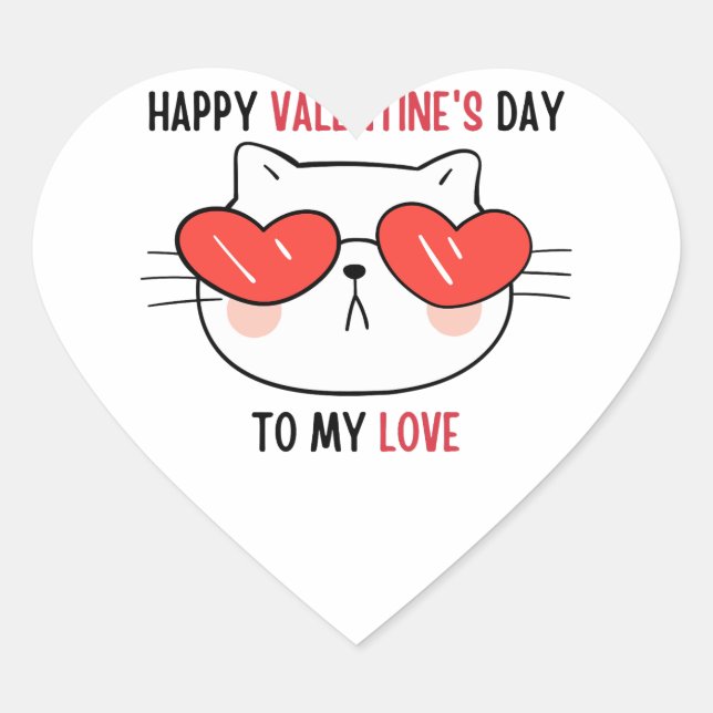 Sticker Cœur Heureuse Sainte-Valentin | chat mignon avec les ye (Devant)