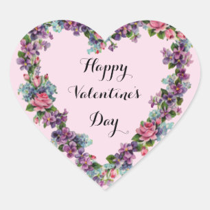 Sticker Cœur Heureuse Sainte-Valentin de calligraphie rose flor