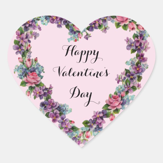 Sticker Cœur Heureuse Sainte-Valentin de calligraphie rose flor (Devant)