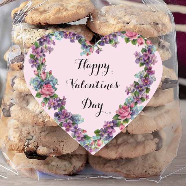 Sticker Cœur Heureuse Sainte-Valentin de calligraphie rose flor (Créateur téléchargé)