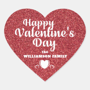 Sticker Cœur Heureuse Sainte-Valentin Parties scintillant rouge