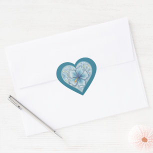 Sticker Cœur Hibiscus & dentelle TURQUOISE