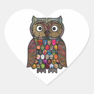 Sticker Cœur Hibou de patchwork