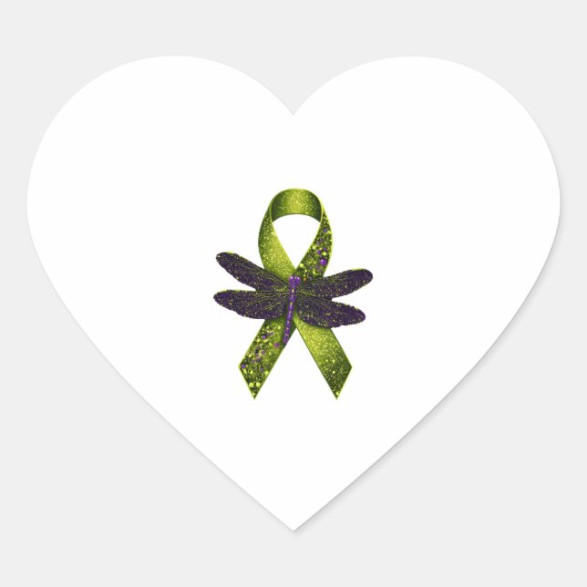 Sticker Cœur Hippie Dragonfly Green Ribbon Cerebral Palsy Aware (Devant)
