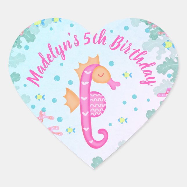 Sticker Cœur Hippocampe Sous La Mer Nouvel Anniversaire (Devant)